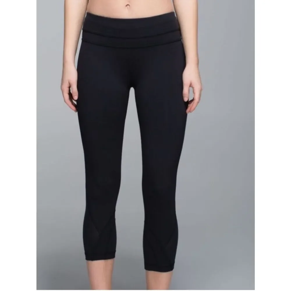 Lululemon Run Inspire Crop Legging Black Womens 8 FLAW